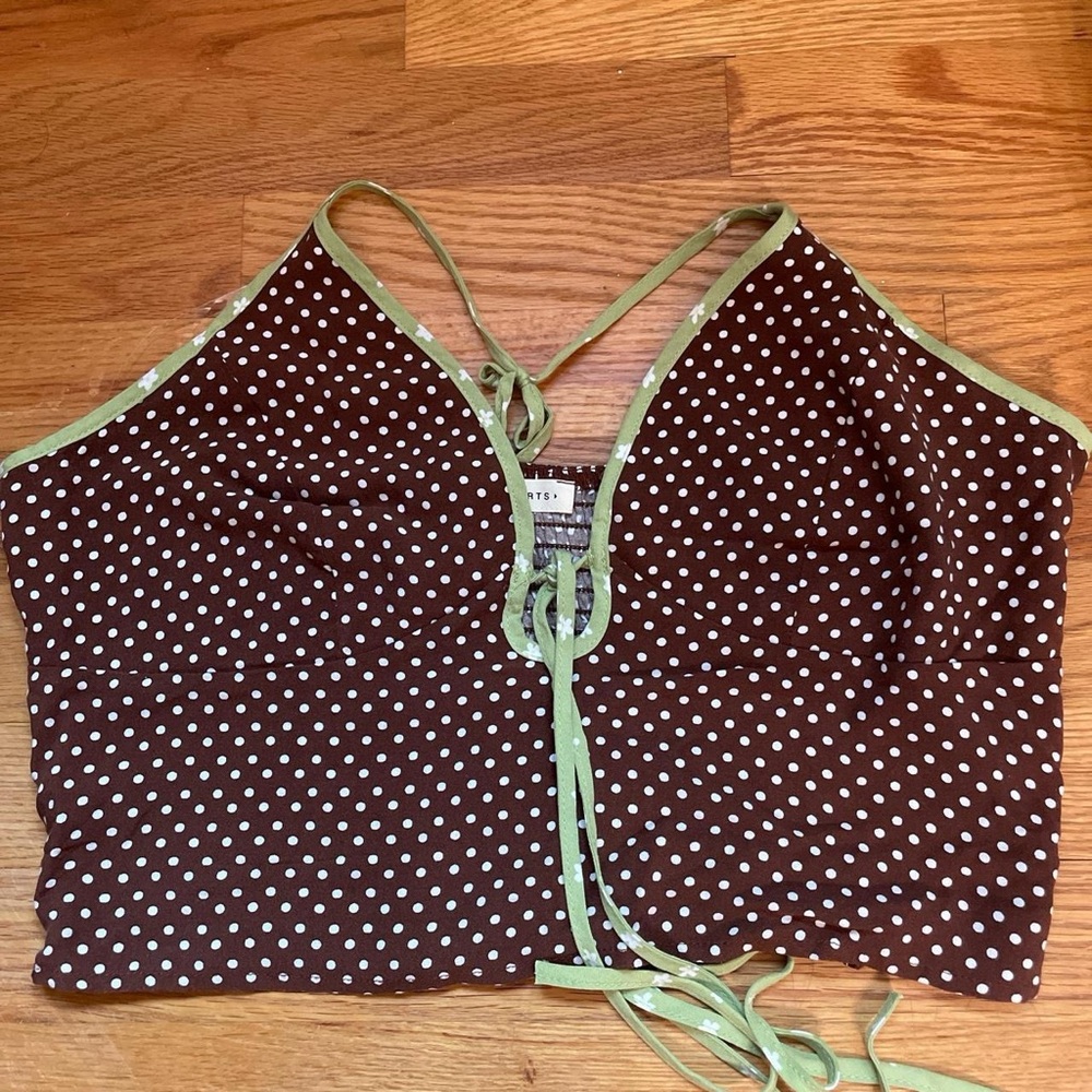 L.A. hearts brown & green polka dot top